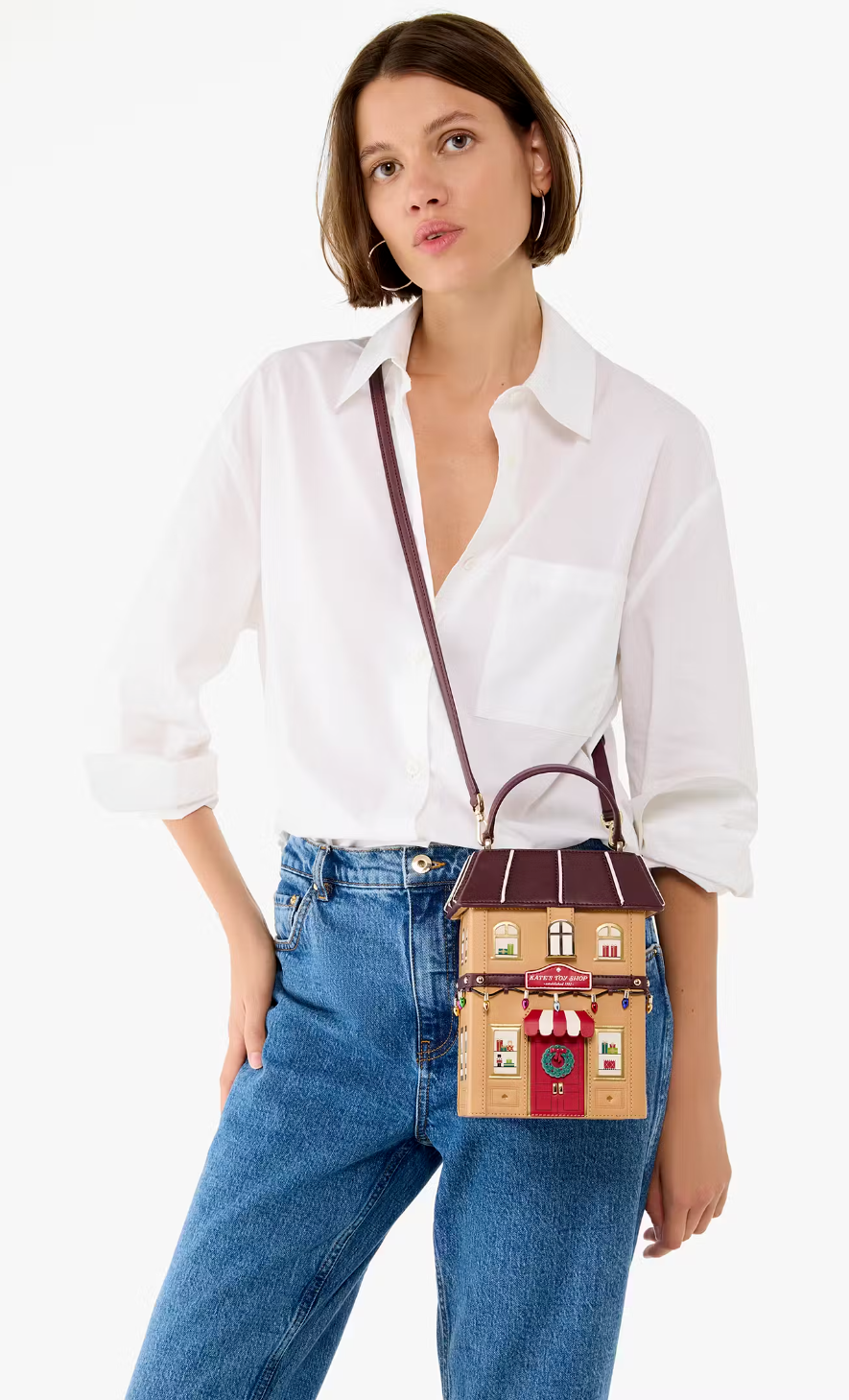 NWB Kate Spade 3D Toy Store Beige Leather Crossbody KI973 Collectible Gift Bag