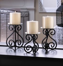 Scrollwork Black Pillar Candle Stands 3PC - $30.02