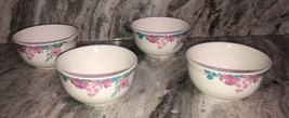 Bowls Cereal Soup Salad Set Of 4 Royal Norfolk 6”W Pink/Blue Flowers Stoneware - £46.45 GBP