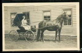 Vintage Postcard RPPC Real Photo Woman Drover Horse Drawn Buggy Early 1900s - £15.85 GBP