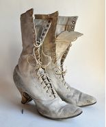 Antique Leather 10&quot; Hightop Ladies Boots Spool Heels Study Display Edwar... - €32,96 EUR