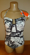 New $86 Leilani Women&#39;s 1 Piece Swimsuit Antigua Black and White Tropical Size 8 - £46.65 GBP