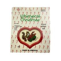 Whimsical Christmas Cross Stitch Chipmunk Christmas Red Heart Frame - £11.45 GBP