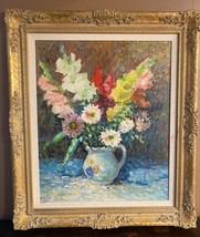 Vtg. Oil Painting on Canvas Listed Artist Flowers Ornate Frame Impressionist - £179.28 GBP