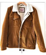 Levis Jacket Men’s Small Tan Corduroy Sherpa Lined Button Up and Zipper ... - $49.45