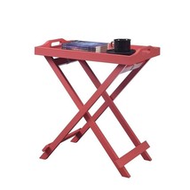 Folding TV Tray Bedside Table in Coral Red Pink Orange Wood Finish - $129.13