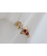 Vintage 18K Yellow Gold Ruby with Clear Stones CZ Buckle Ring Size 7 1/2 - £183.59 GBP