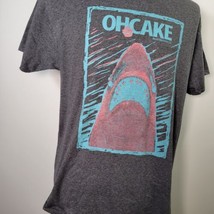Mens Large &quot;Oh Cake&quot; Skateboarding Graphic Tee Shark Heathered Grey G12 - £4.27 GBP