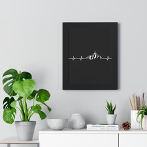 Framed Vertical Poster with Heartbeat Mountain Silhouette in Black, Whit... - £48.55 GBP+