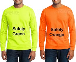 Mens Long Sleeve T-Shirt Safety Green Orange High Vis S M L XL 2X 3X 4X 5X 6X - £7.38 GBP+