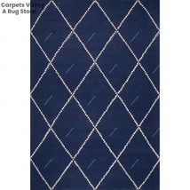 Dotted Diamond Navy Blue Hand-Tufted Wool Handmade Area Rug Carpet for Home - £129.93 GBP+