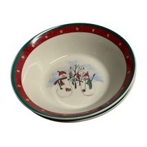 Royal Seasons Set of 2 Soup Coupe Cereal Bowls Snowman Red Green White - $10.88