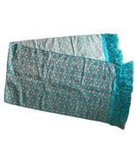 Long Teal Scarf Wrap Rectangle Embroidered with Fringe Dresser Wrap - £13.21 GBP
