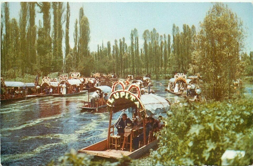 Chrome Mexico Postcard P523 Xochimilco Floating Gardens Decorated Boats ... - $3.47