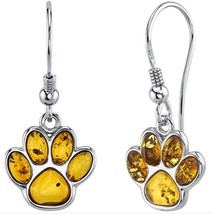 Sterling Silver Baltic Amber Paw Print Dangle Earrings - £68.73 GBP