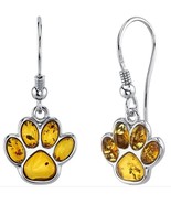 Sterling Silver Baltic Amber Paw Print Dangle Earrings - €82,36 EUR