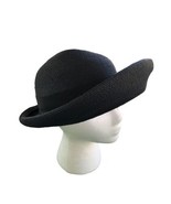 Vintage Straw Wide Brimmed Hat Black  Grain Ribbon Circa 1950s Cecile - £16.25 GBP