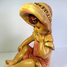 12&quot; Antique Victorian Chalkware Girl Bonnet Statues Figures Piano Babies - £73.59 GBP