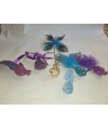7 Clip On Birds Ornaments  Purple Blue Sequins Beaded Glitter Butterfly ... - £38.89 GBP
