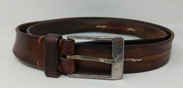 Trafalgar Belt Italian Brown Leather Stitched Western Distressed VTG Mens 44 110 - £15.63 GBP