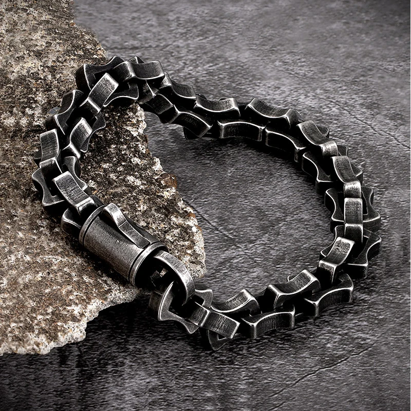 Men Punk Biker Chain Bracelet Matte Vintage oxidized Black Link Chain Motorcycle - £27.68 GBP