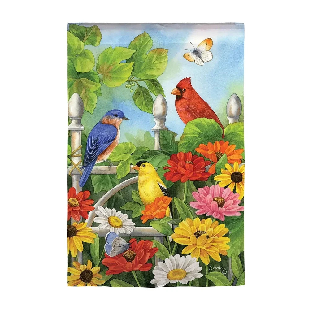 Primary image for Jewels of Summer Birds Suede Garden Flag-2 Sided Message,12.5" x 18"