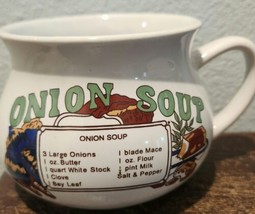 Vintage Onion Soup Recipe Mug Cup Bowl with Handle, Retro Kitchen - £7.03 GBP