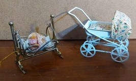 Vintage Dollhouse Furniture Miniature Metal Baby Stroller Bassinet Crib Rocking - £29.10 GBP