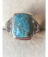 Handcrafted Blue Moon Turquoise Solitaire Ring in Sterling Silver 6.00 c... - £55.00 GBP