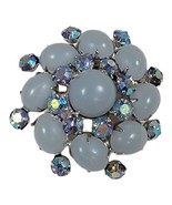 Vintage Coro Domed Blue Moonstone Cabochon AB stones Blue Rhinestone Bro... - $45.80