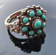 Marsala Manuf 925 Sterling Silver Turquoise Flower Ring Size 6.75 - £57.29 GBP