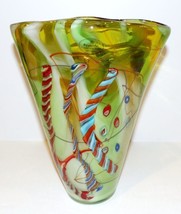 GORGEOUS VIZ HAND BLOWN ART GLASS MILLEFIORI GREEN WHITE BLUE RED 10 1/2... - £92.49 GBP