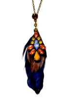 Fashion 25&quot; Feather Pendant Necklace with Multi Colored Rhinestones - £15.46 GBP