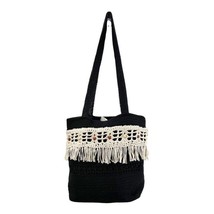 Carlo D’Santi Black Bohemian Crochet Beaded Fringe Tote Bag Hippie Bohem... - £19.21 GBP