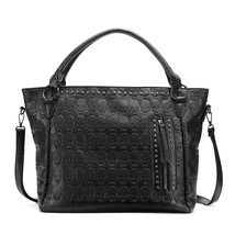 Annmouler Brand Women Large Capacity Bags Pu Leather Black Handbag Punk Tote Bag - £71.67 GBP