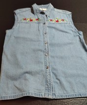 Cathy Daniels Embroidered Denim Vest Button Up Blue Jean Sleeveless Shir... - £7.75 GBP