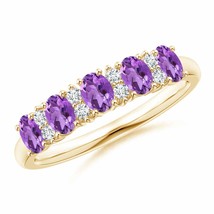ANGARA Five Stone Amethyst and Diamond Wedding Band in 14K Solid Gold - £648.76 GBP