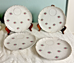 Set of 4 Porcelain Snack Plates with Rosebuds 7.75&quot; Scalloped Edge - $22.10