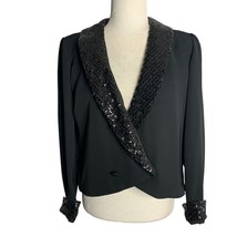 Vintage 70s Gilberts for Tally Sequin Collar Jacket S Black Lined Snaps Cuffed - £43.94 GBP