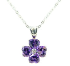 14k Gold Pendant with Heart Shaped Genuine Natural Amethysts and Diamond #J4186 - £258.59 GBP