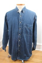 Vtg 90s Eddie Bauer MT Blue Denim Long Sleeve Button Front Shirt - £17.15 GBP