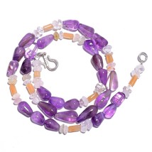 Natural Amethyst Crystal Moonstone Gemstone Smooth Beads Necklace 17&quot; UB-4496 - £7.75 GBP