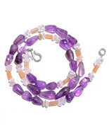 Natural Amethyst Crystal Moonstone Gemstone Smooth Beads Necklace 17&quot; UB... - £7.84 GBP