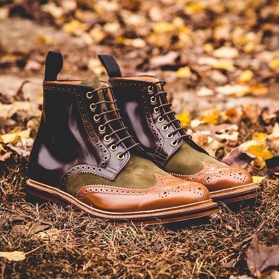 NEW Handmade Ankle High Two Tone Brogue Boots, Fashion Men Leather Casual Boots