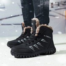 Classic Men Snow Boots Winter Plush Warm Male Ankle Boots Lace-Up Men Motorcycle - £66.21 GBP