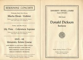 Donald Dickson Concert Program 1946 University of Minnesota Artists Course  - $17.82