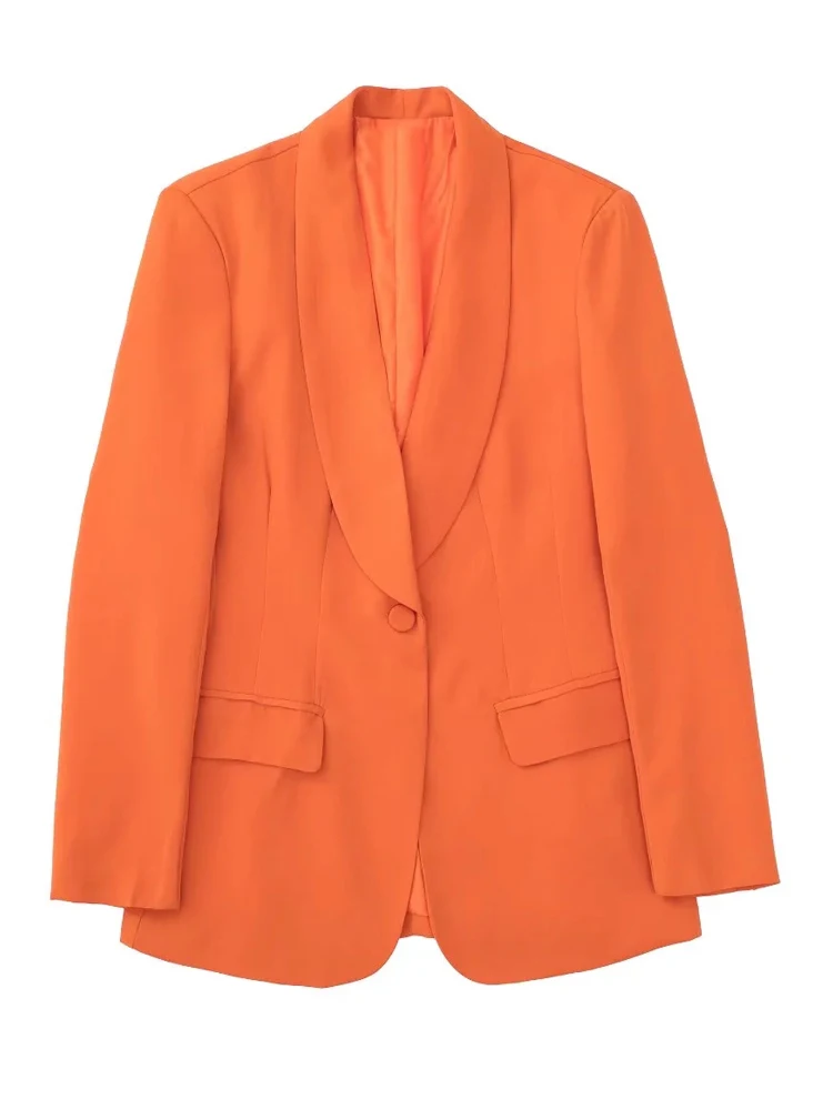TRAF Women Blazer  Orange Casual Blazer Woman Set  Button Office Elegant Womens  - £100.40 GBP