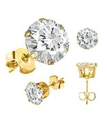 Round Cut Simulated Diamond Stud Earrings 14K Yellow Gold Plated Sterlin... - £42.28 GBP