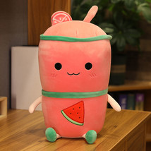 Cartoon Fruit Bubble Tea Cup Shaped Pillow With Strawberry Orange Watermelon Stu - £32.57 GBP