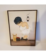 Vintage Folk Art Painting, Signed Artist Max Russell, Whimsical, Woman o... - £23.91 GBP